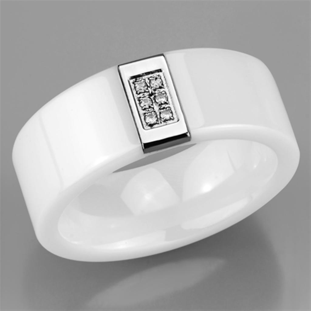 MA3W952 - High polished (no plating) Stainless Steel Ring with Ceramic  in White