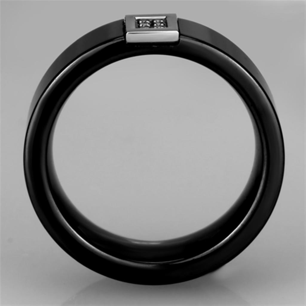 MA3W953 - High polished (no plating) Stainless Steel Ring with Ceramic  in Jet
