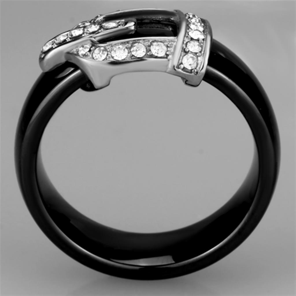 MA3W954 - High polished (no plating) Stainless Steel Ring with Ceramic  in Jet