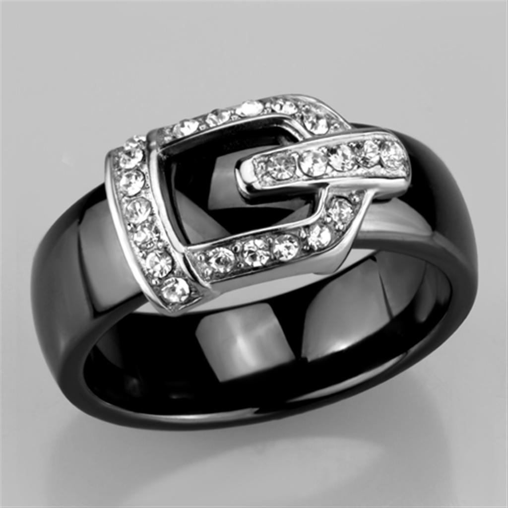 MA3W954 - High polished (no plating) Stainless Steel Ring with Ceramic  in Jet