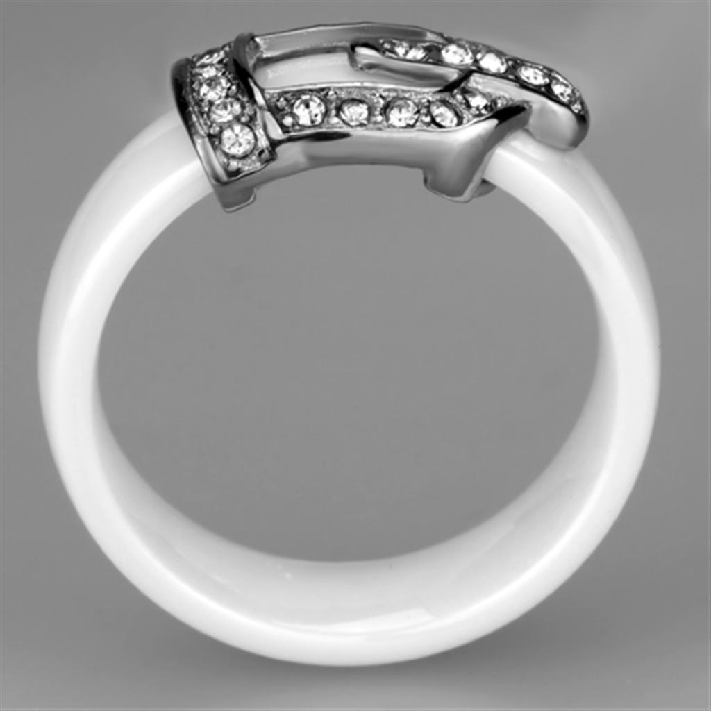 MA3W955 - High polished (no plating) Stainless Steel Ring with Ceramic  in White