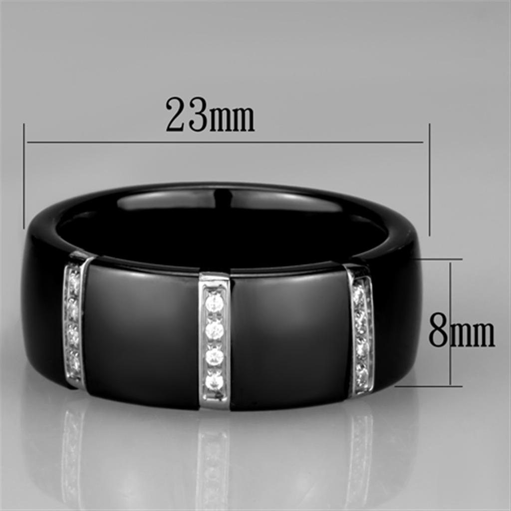 MA3W956 - High polished (no plating) Stainless Steel Ring with Ceramic  in Jet