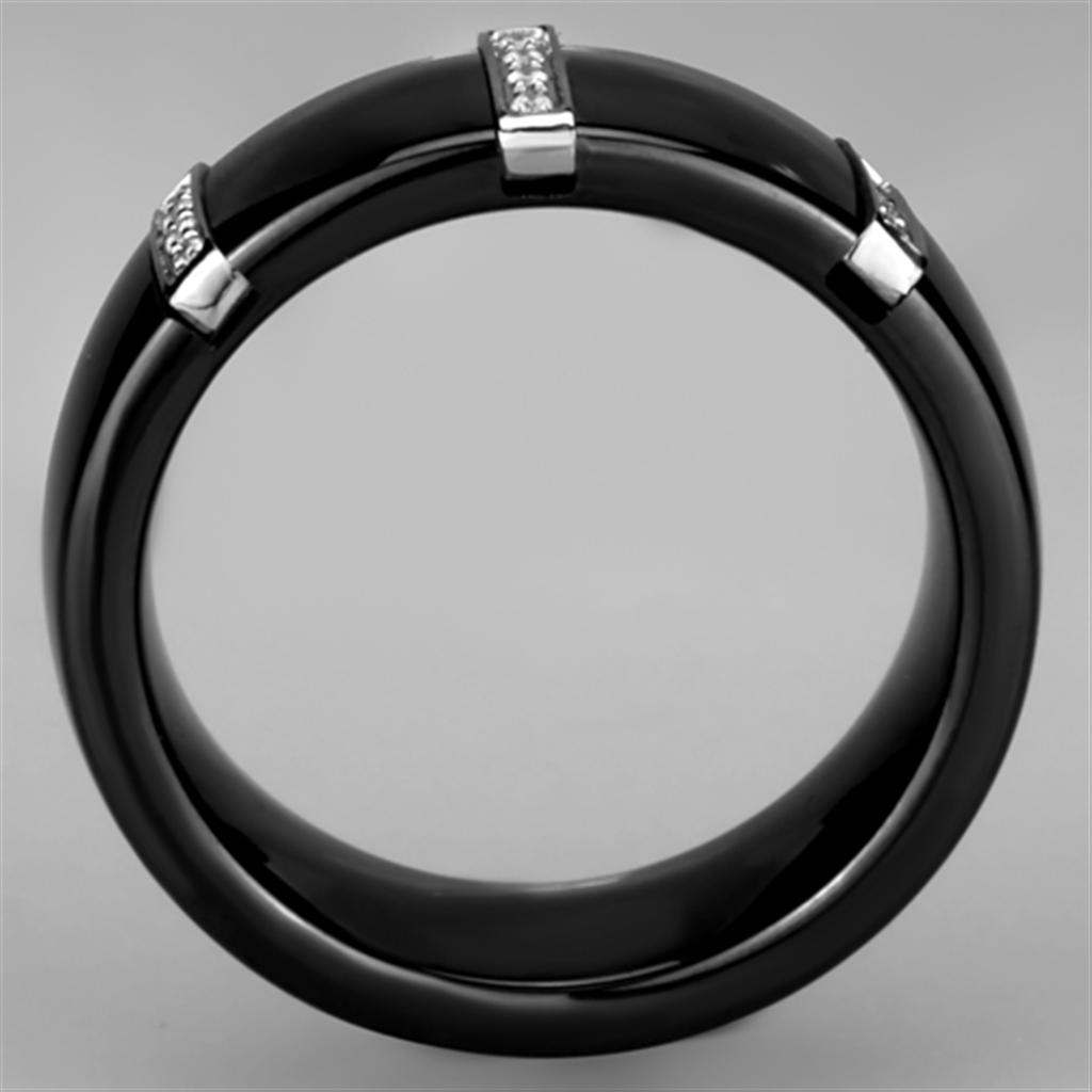 MA3W956 - High polished (no plating) Stainless Steel Ring with Ceramic  in Jet