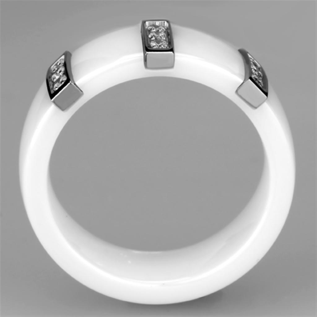 MA3W957 - High polished (no plating) Stainless Steel Ring with Ceramic  in White