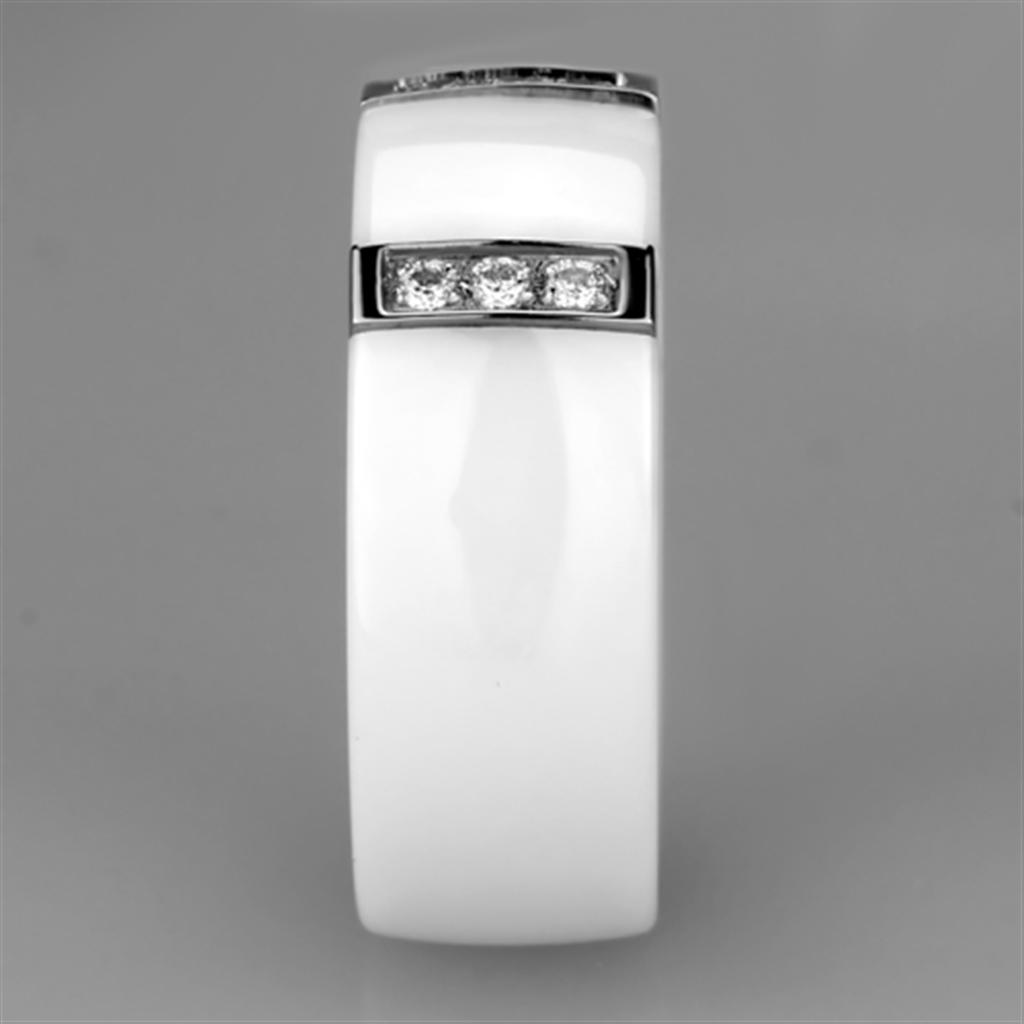 MA3W957 - High polished (no plating) Stainless Steel Ring with Ceramic  in White