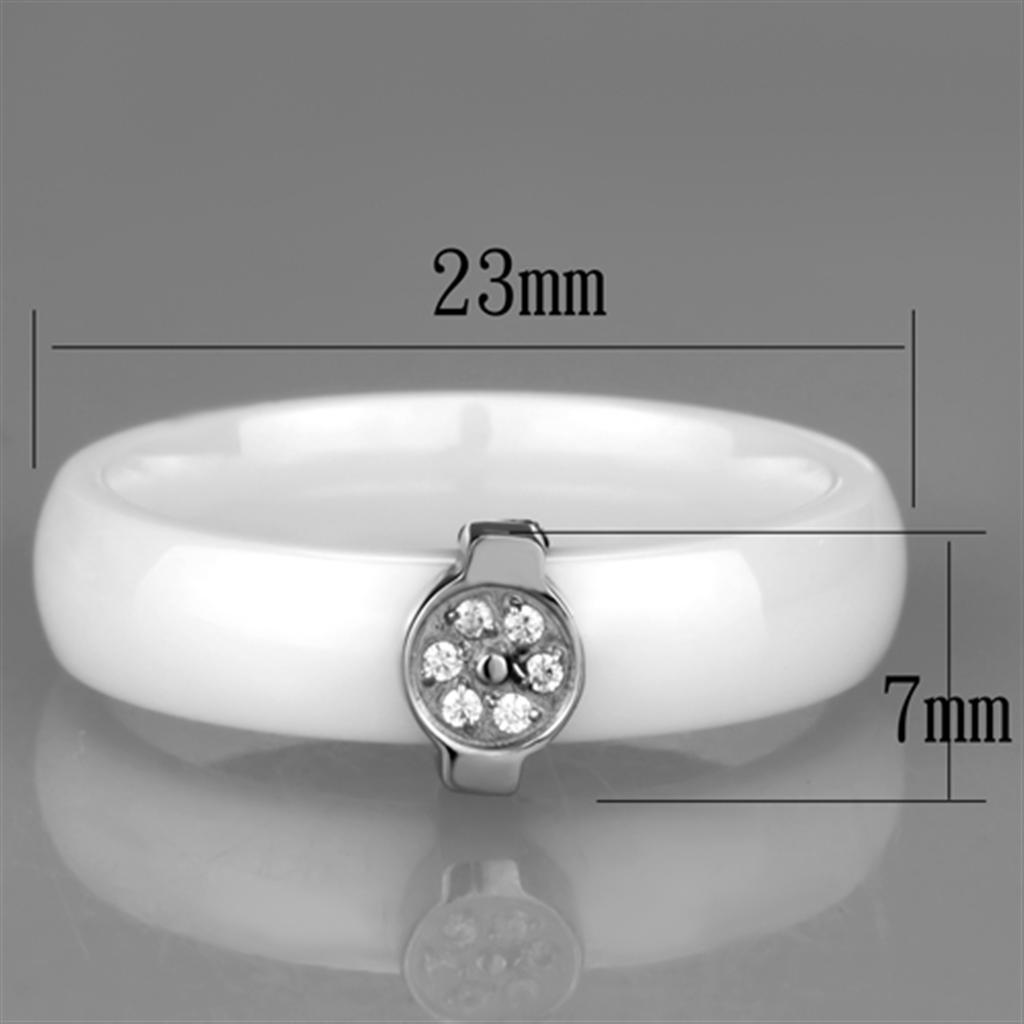 MA3W958 - High polished (no plating) Stainless Steel Ring with Ceramic  in White