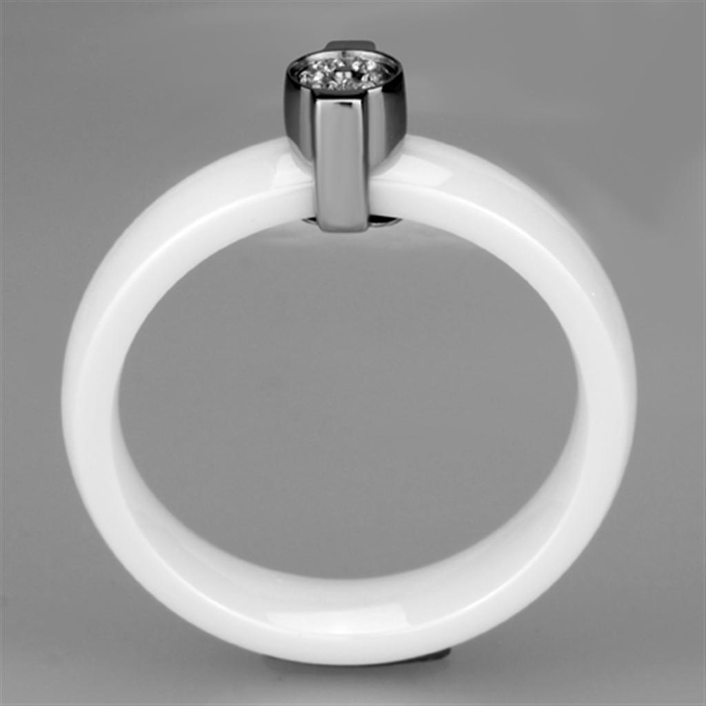 MA3W958 - High polished (no plating) Stainless Steel Ring with Ceramic  in White