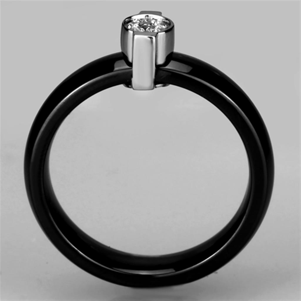 MA3W959 - High polished (no plating) Stainless Steel Ring with Ceramic  in Jet