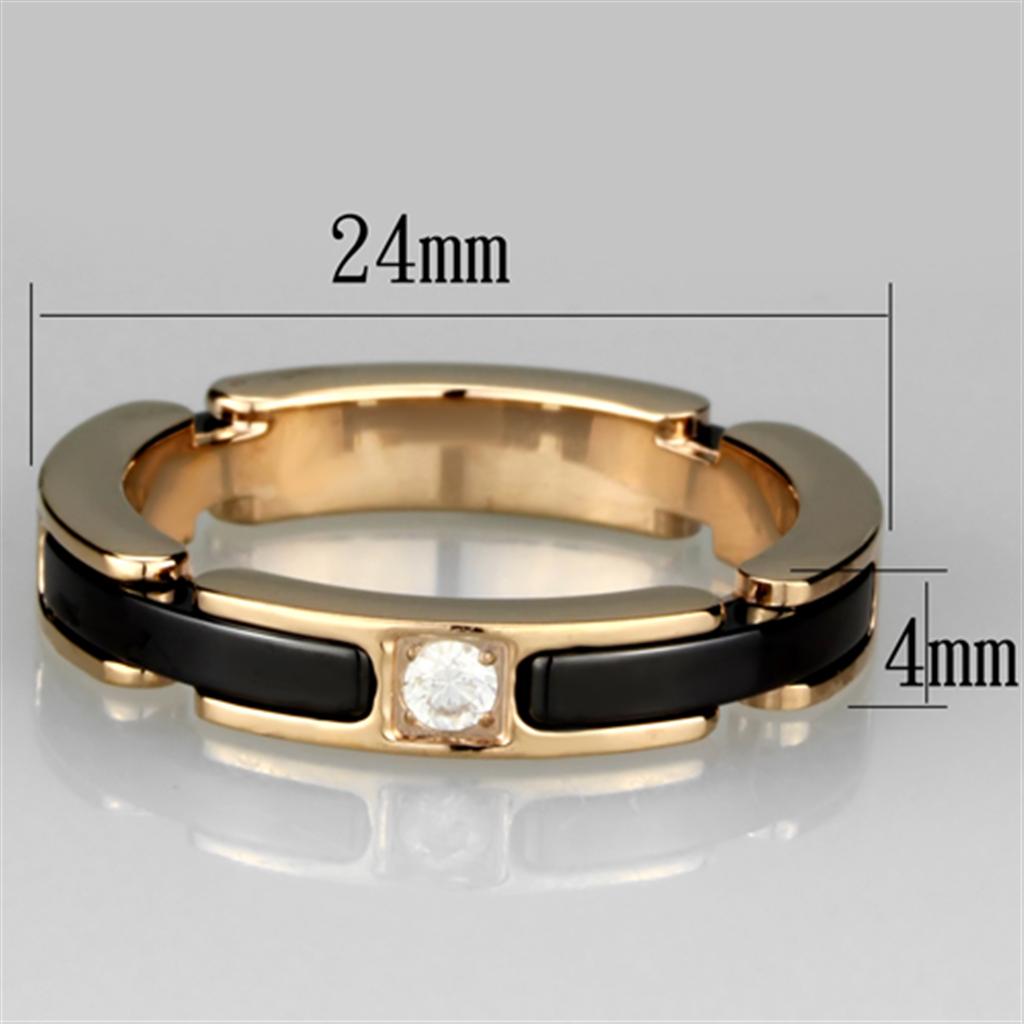 MA3W960 - IP Rose Gold(Ion Plating) Stainless Steel Ring with Ceramic  in Jet