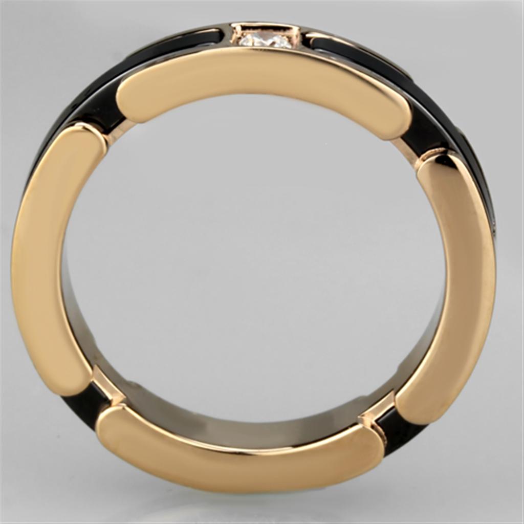 MA3W960 - IP Rose Gold(Ion Plating) Stainless Steel Ring with Ceramic  in Jet