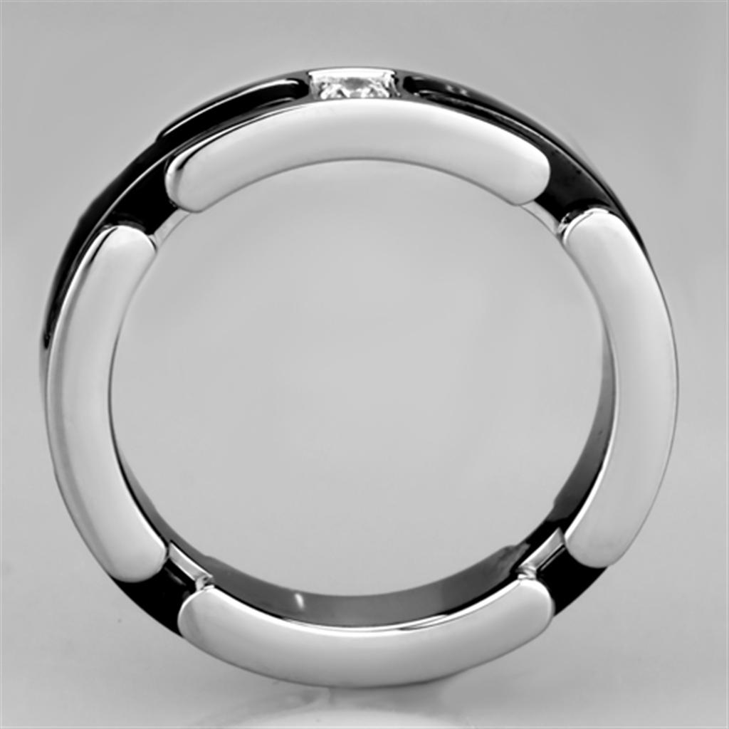 MA3W962 - High polished (no plating) Stainless Steel Ring with Ceramic  in Jet