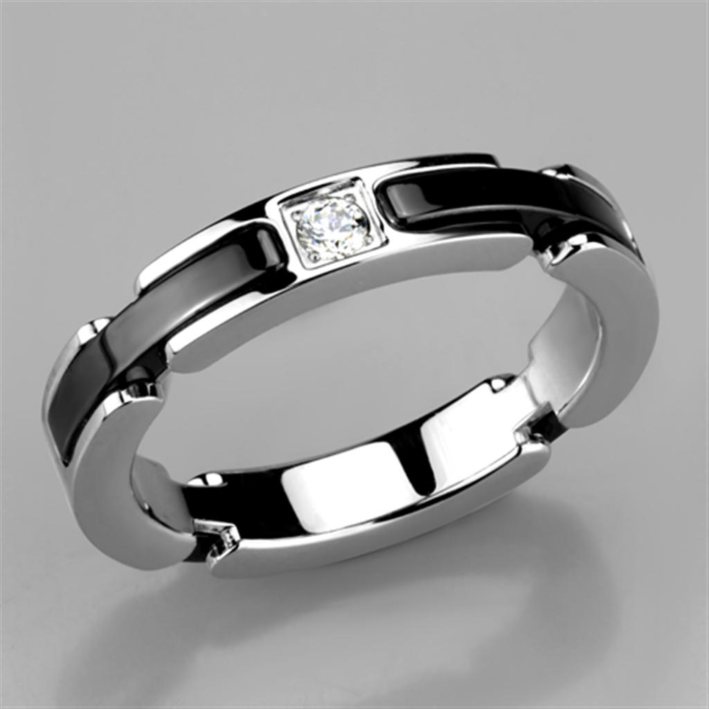 MA3W962 - High polished (no plating) Stainless Steel Ring with Ceramic  in Jet