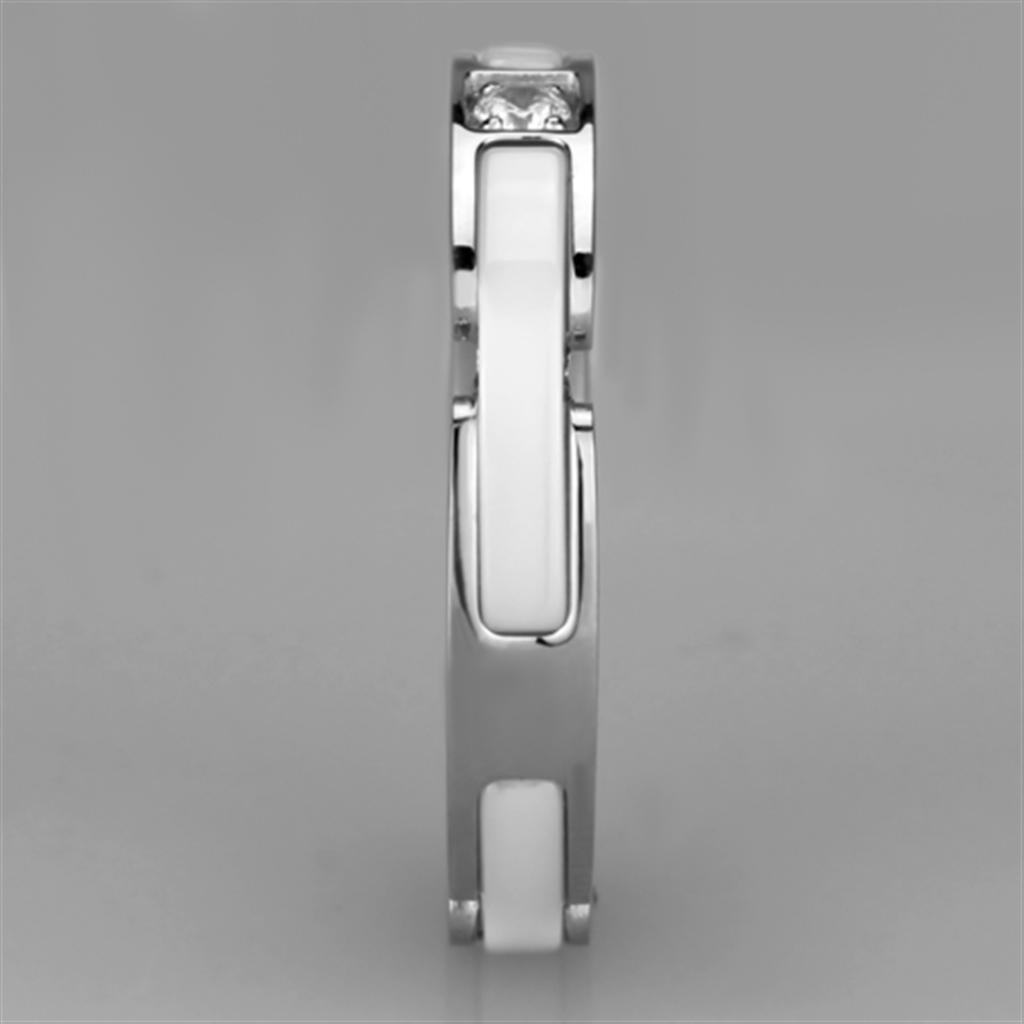 MA3W963 - High polished (no plating) Stainless Steel Ring with Ceramic  in White