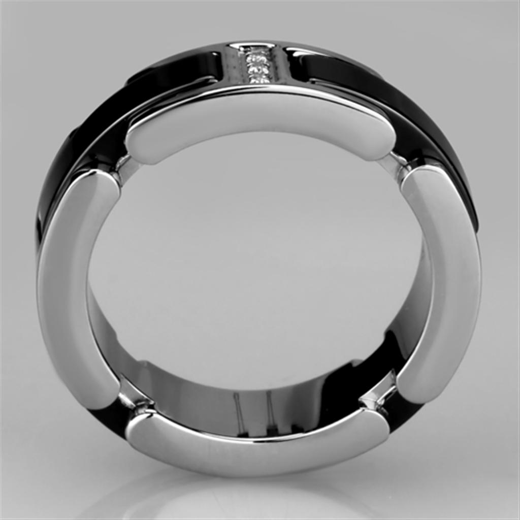 MA3W966 - High polished (no plating) Stainless Steel Ring with Ceramic  in Jet