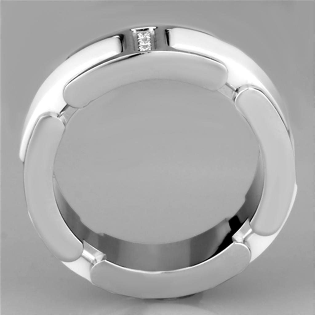MA3W967 - High polished (no plating) Stainless Steel Ring with Ceramic  in White