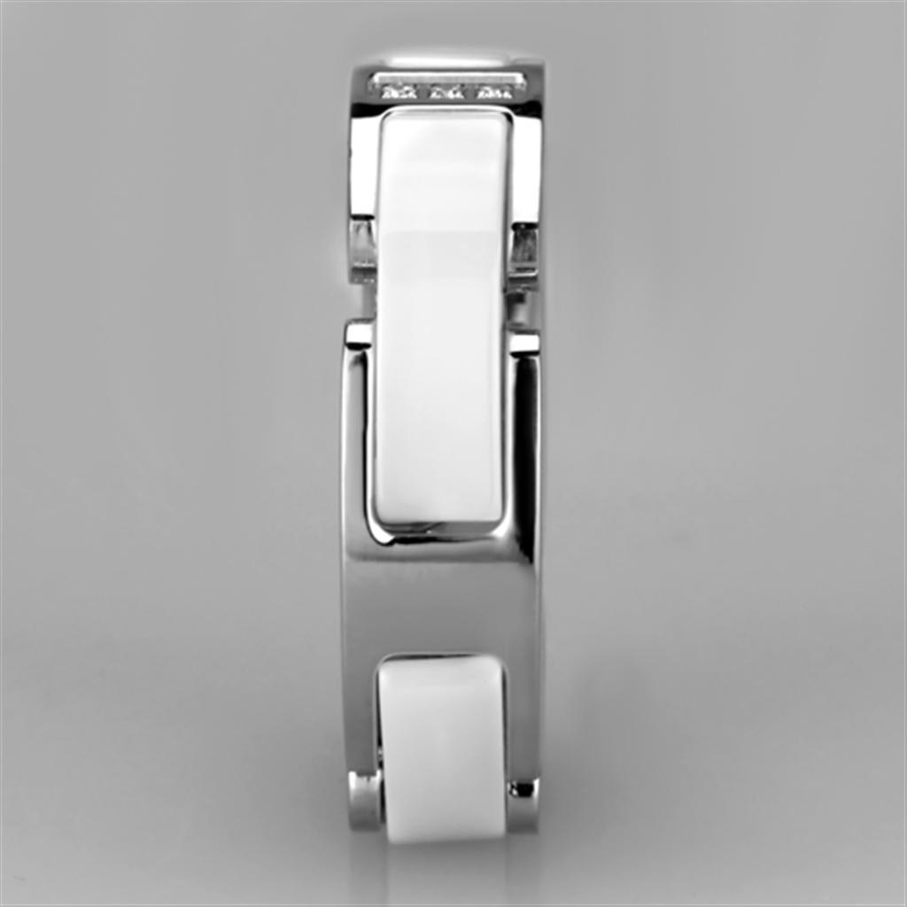 MA3W967 - High polished (no plating) Stainless Steel Ring with Ceramic  in White