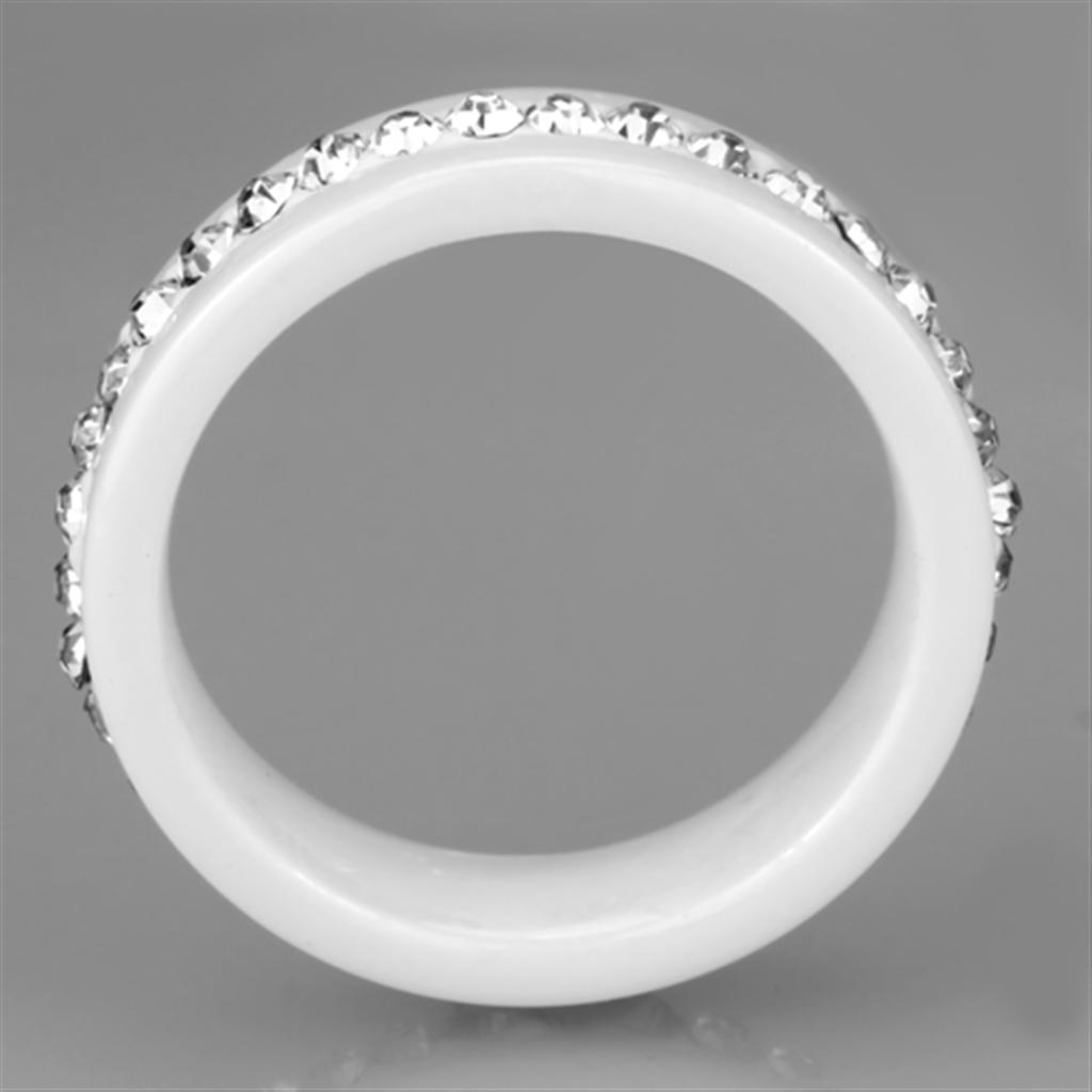 MA3W968 - High polished (no plating) Stainless Steel Ring with Ceramic  in White