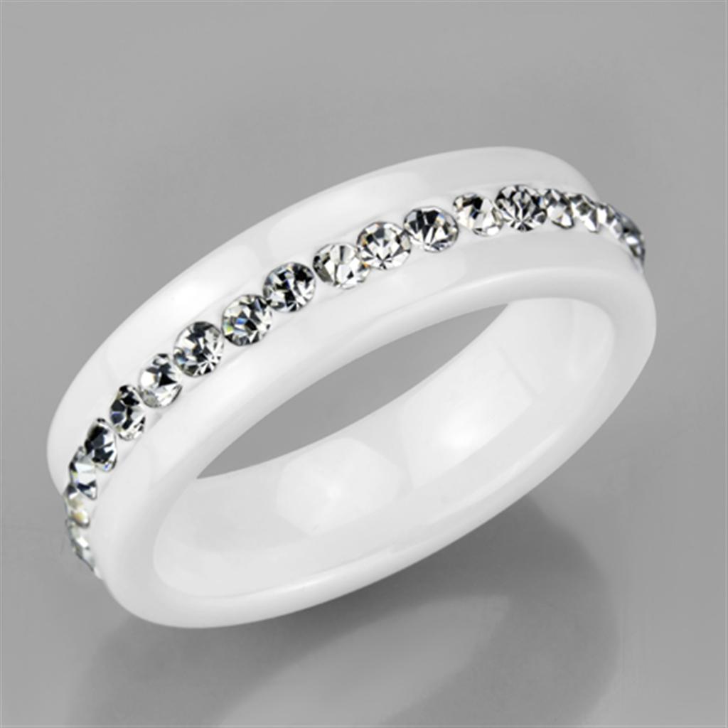 MA3W968 - High polished (no plating) Stainless Steel Ring with Ceramic  in White