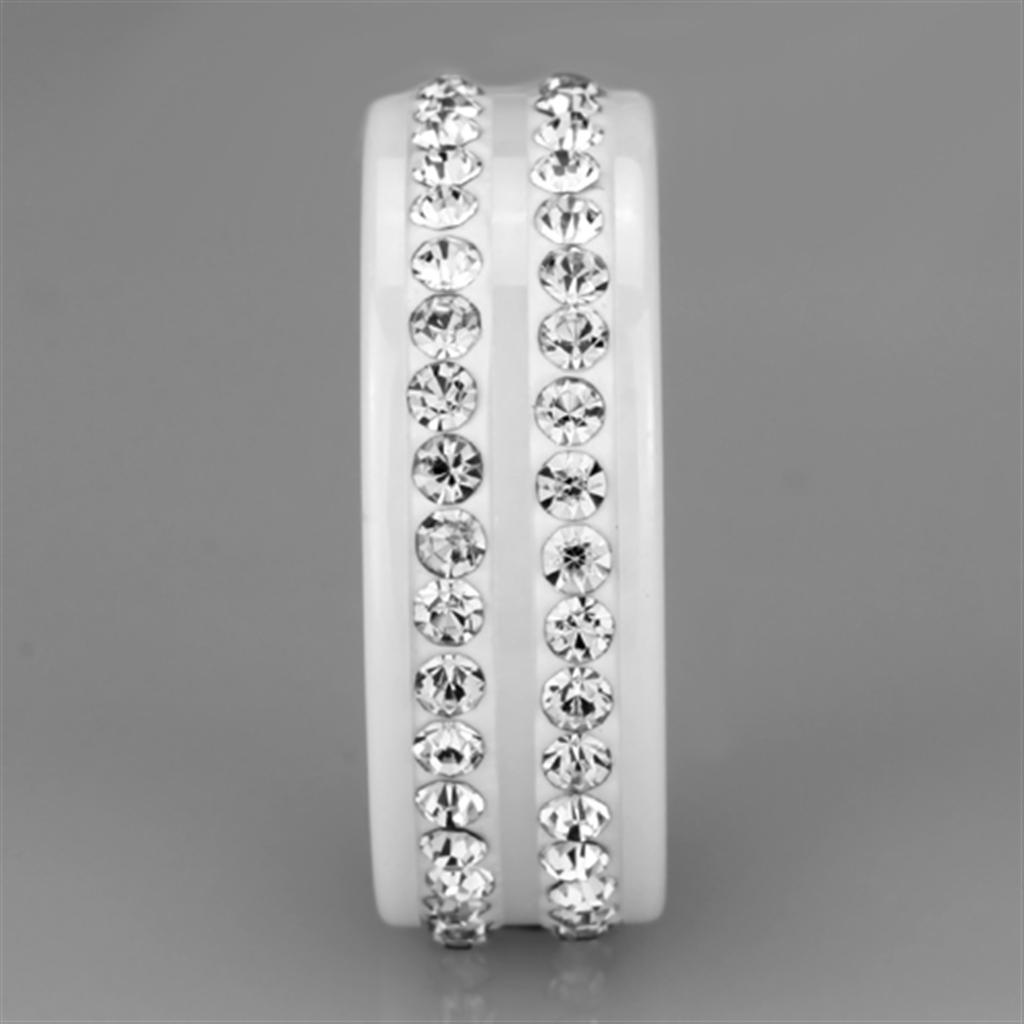 MA3W970 - High polished (no plating) Stainless Steel Ring with Ceramic  in White