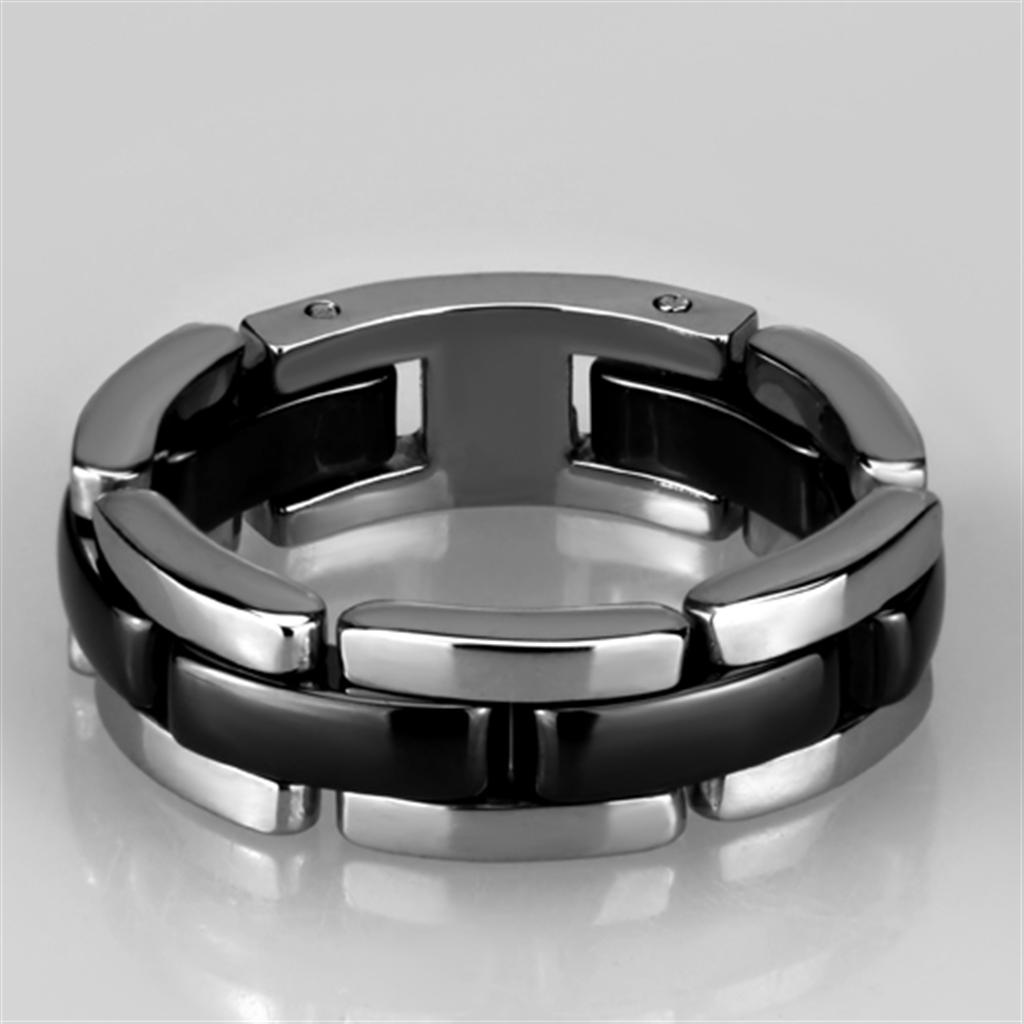 MA3W972 - High polished (no plating) Stainless Steel Ring with Ceramic  in Jet