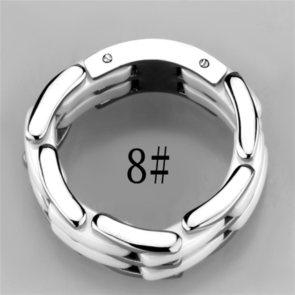 MA3W973 - High polished (no plating) Stainless Steel Ring with Ceramic  in White