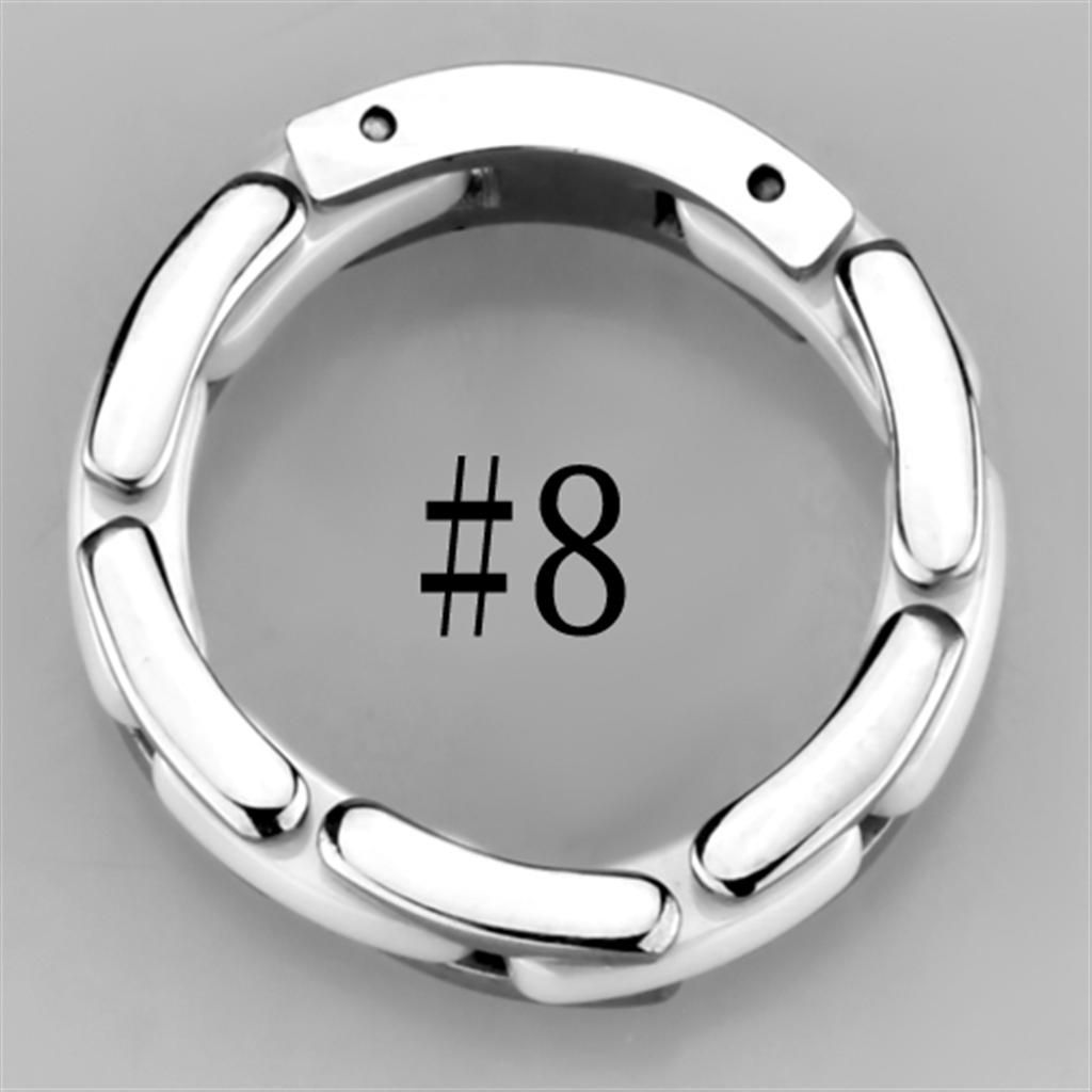 MA3W975 - High polished (no plating) Stainless Steel Ring with Ceramic  in White