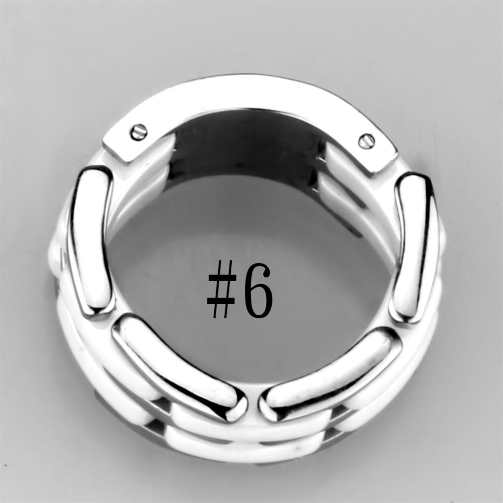 MA3W975 - High polished (no plating) Stainless Steel Ring with Ceramic  in White
