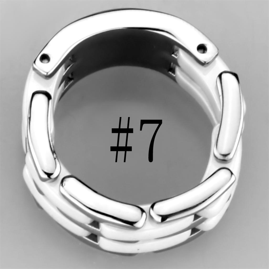 MA3W975 - High polished (no plating) Stainless Steel Ring with Ceramic  in White