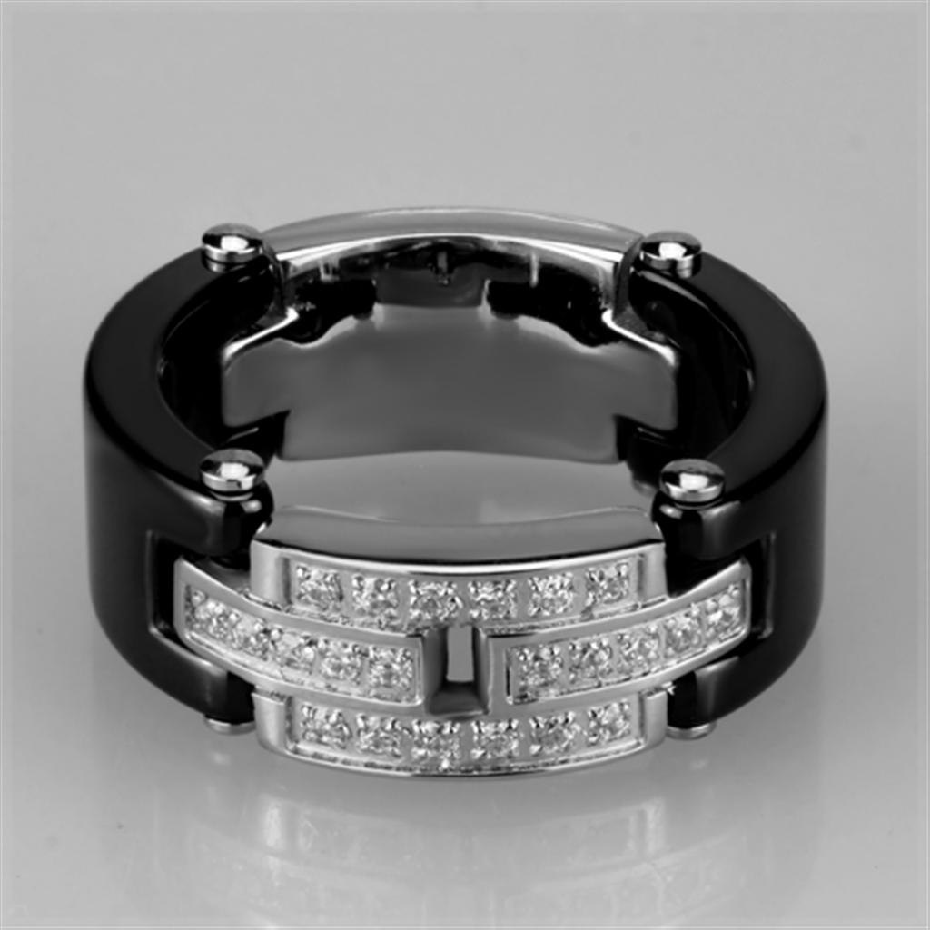MA3W976 - High polished (no plating) Stainless Steel Ring with Ceramic  in Jet