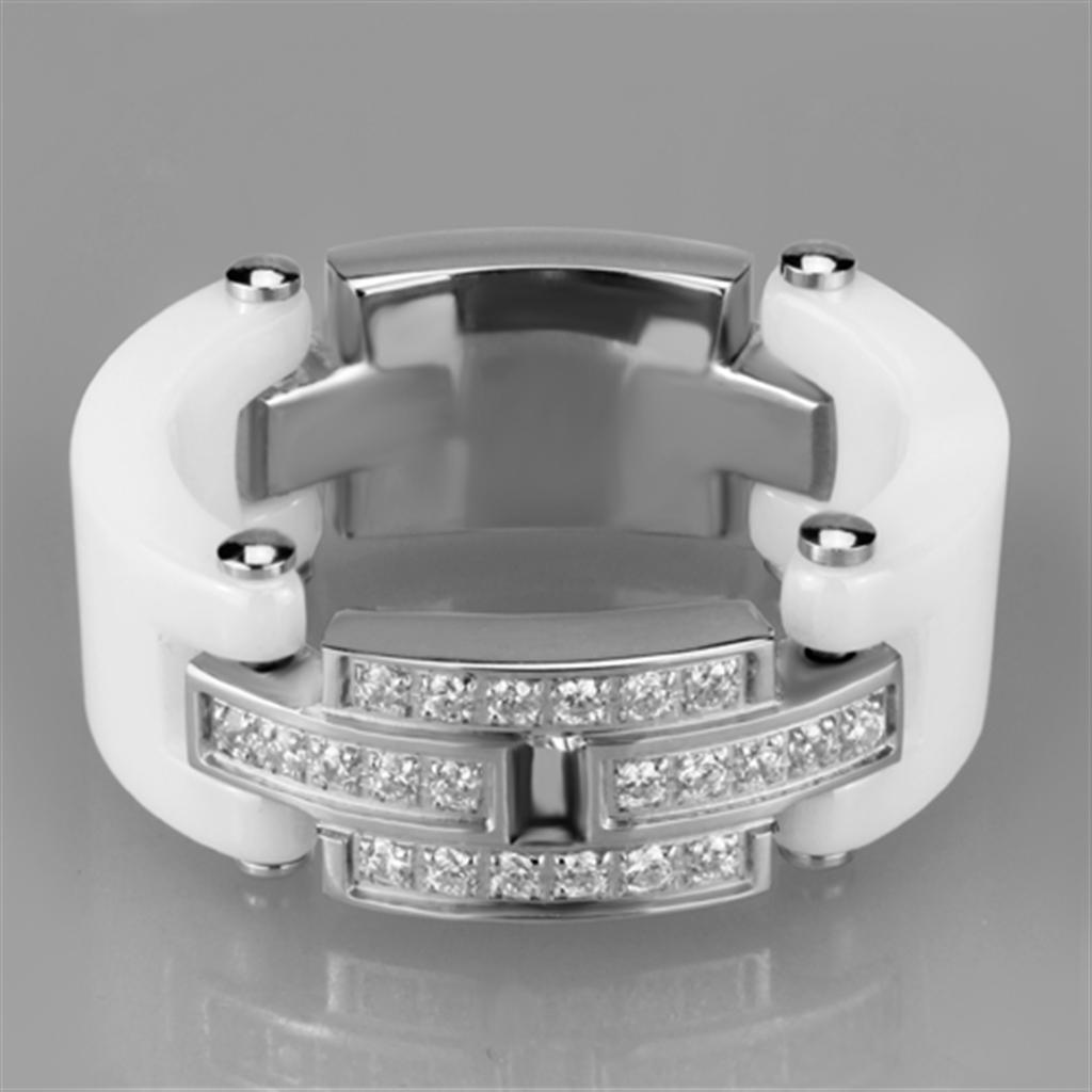 MA3W977 - High polished (no plating) Stainless Steel Ring with Ceramic  in White