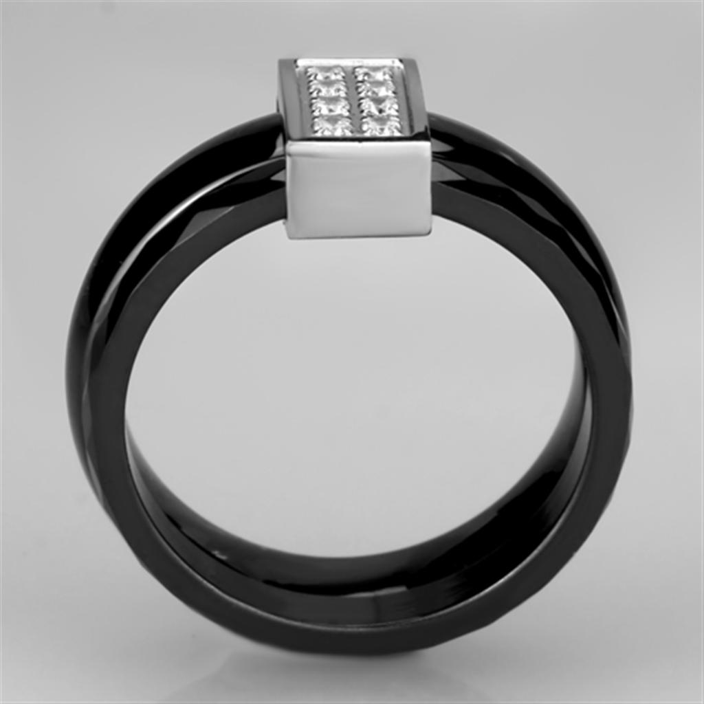 MA3W978 - High polished (no plating) Stainless Steel Ring with Ceramic  in Jet