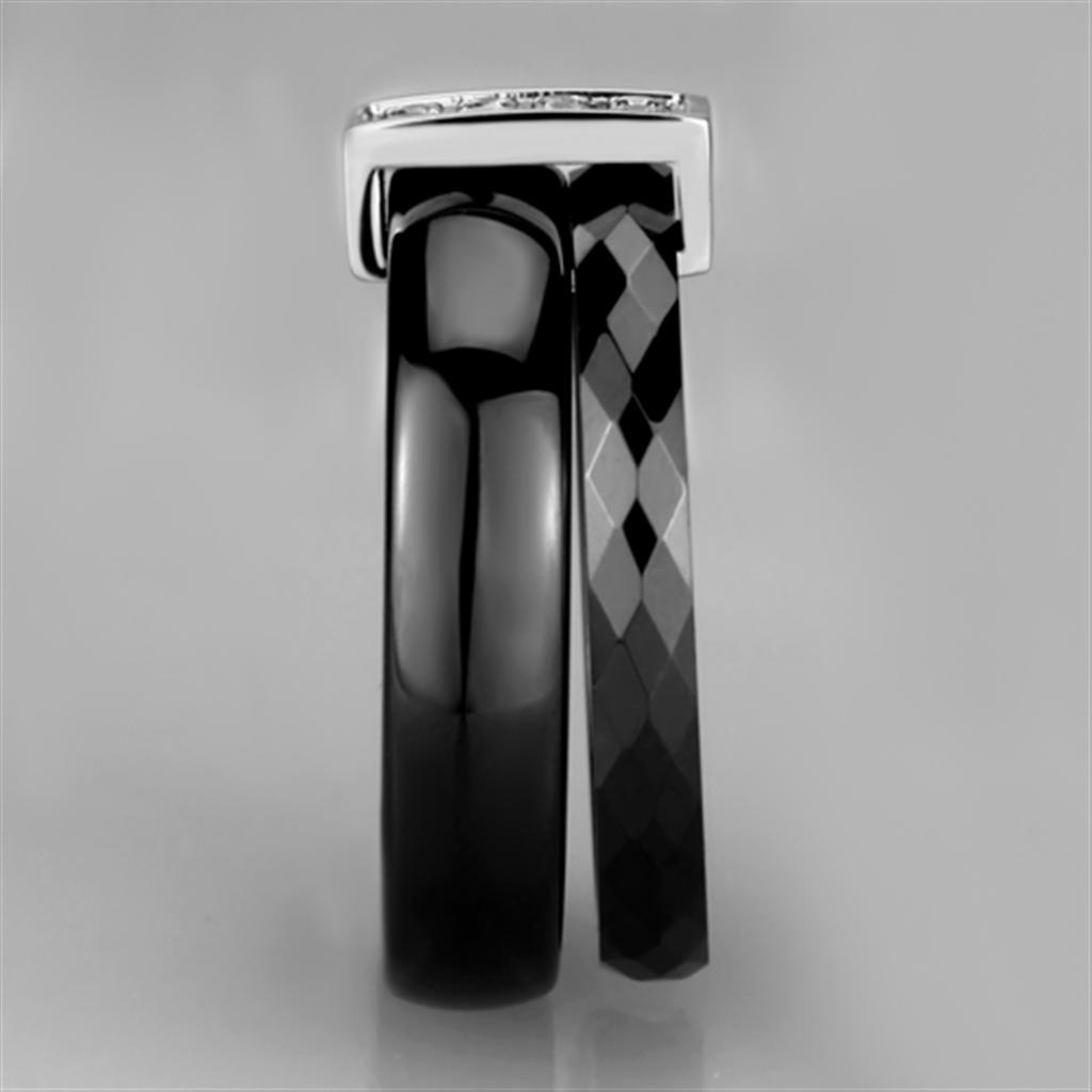 MA3W978 - High polished (no plating) Stainless Steel Ring with Ceramic  in Jet