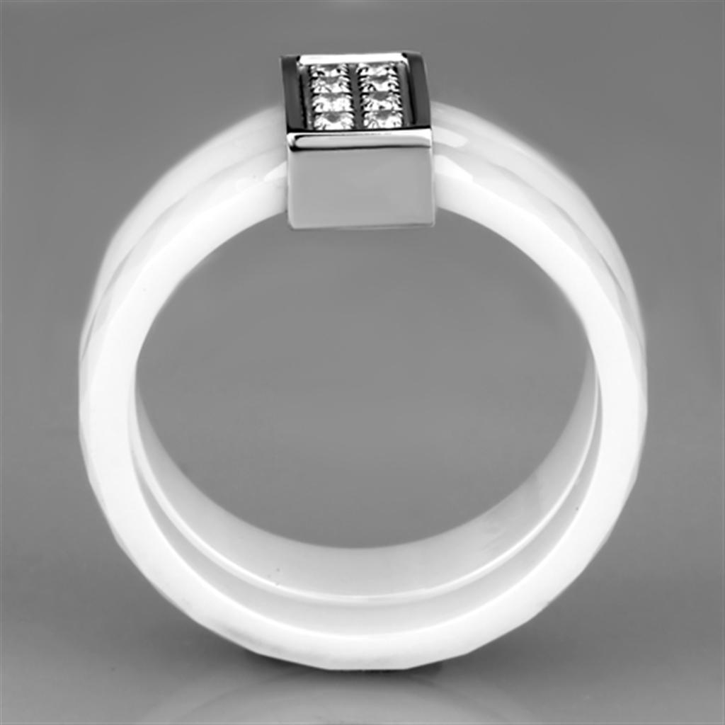 MA3W979 - High polished (no plating) Stainless Steel Ring with Ceramic  in White