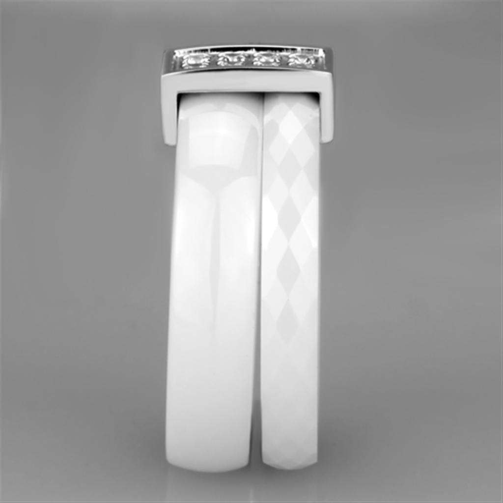 MA3W979 - High polished (no plating) Stainless Steel Ring with Ceramic  in White