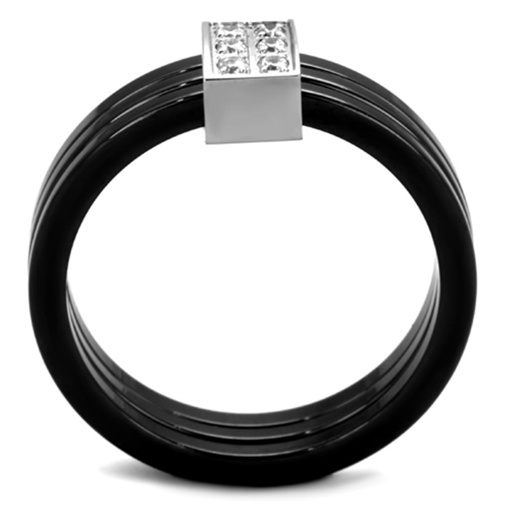 MA3W980 - High polished (no plating) Stainless Steel Ring with Ceramic  in Jet