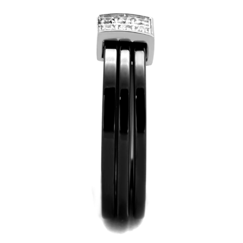 MA3W980 - High polished (no plating) Stainless Steel Ring with Ceramic  in Jet