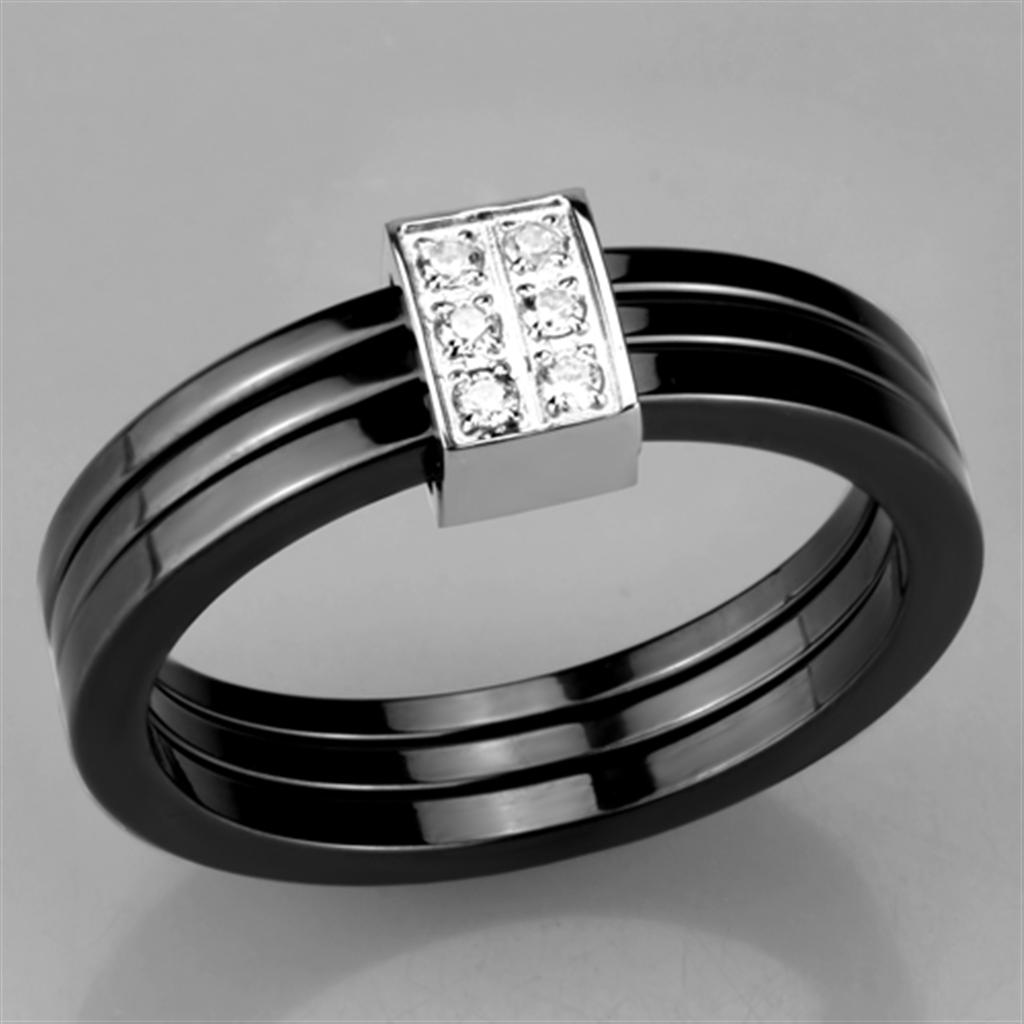 MA3W980 - High polished (no plating) Stainless Steel Ring with Ceramic  in Jet