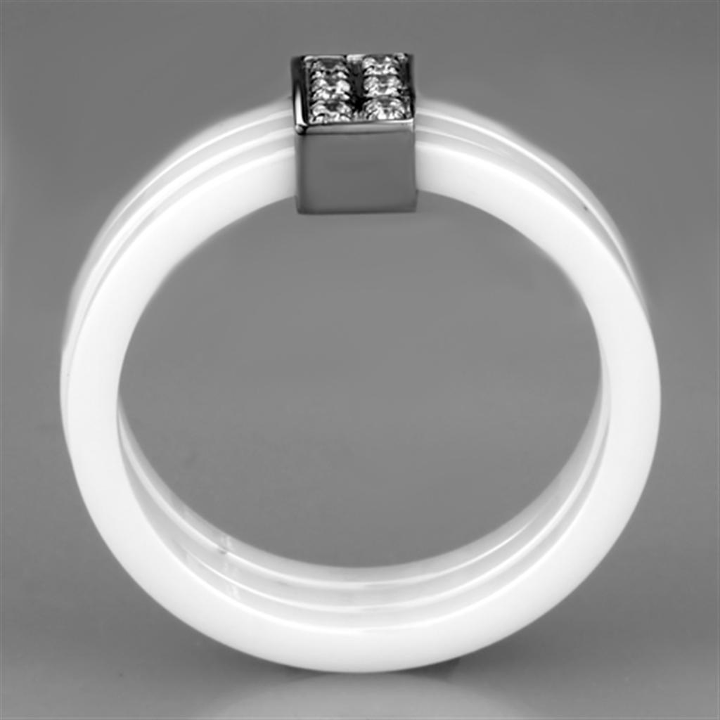 MA3W981 - High polished (no plating) Stainless Steel Ring with Ceramic  in White