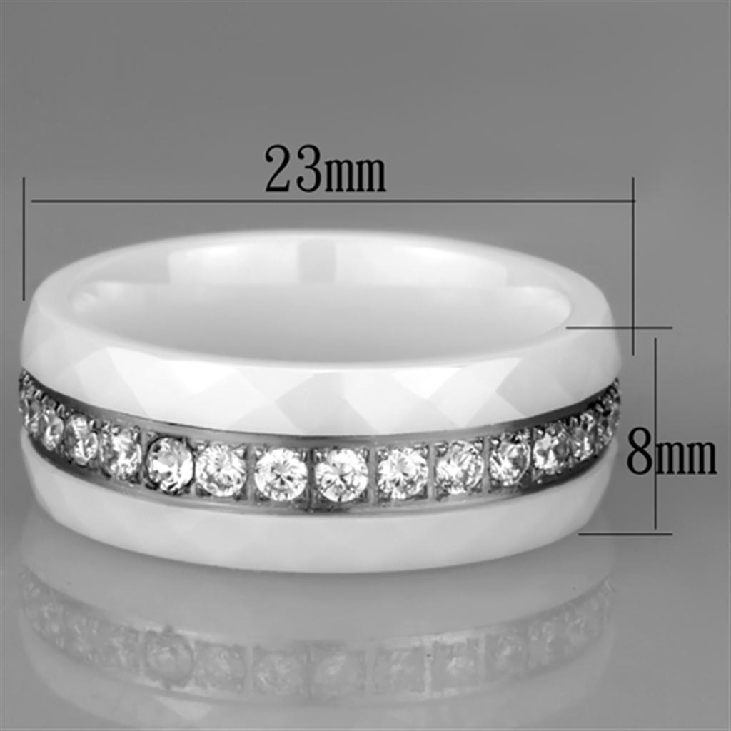 MA3W983 - High polished (no plating) Stainless Steel Ring with Ceramic  in White