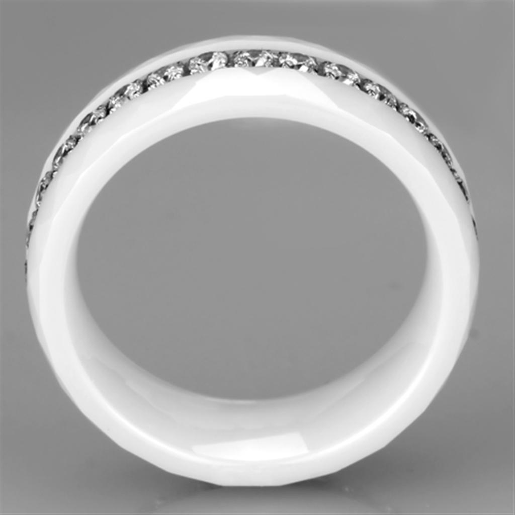 MA3W983 - High polished (no plating) Stainless Steel Ring with Ceramic  in White