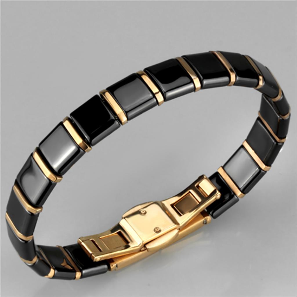 MA3W986 - IP Rose Gold(Ion Plating) Stainless Steel Bracelet with Ceramic  in Jet