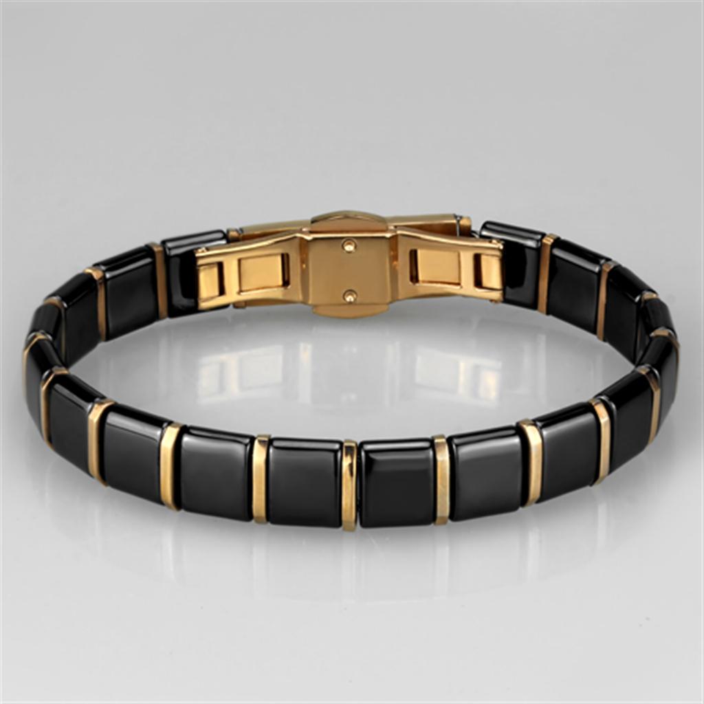 MA3W986 - IP Rose Gold(Ion Plating) Stainless Steel Bracelet with Ceramic  in Jet
