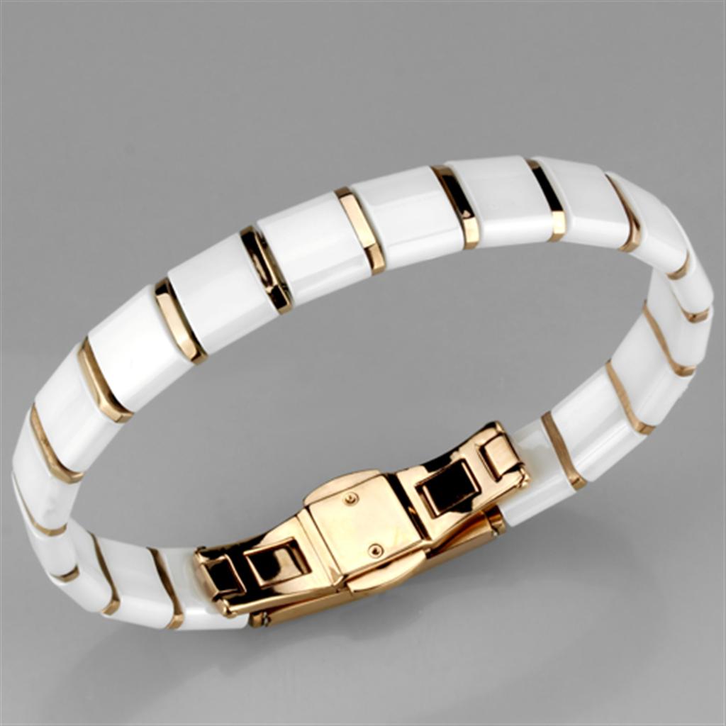 MA3W987 - IP Rose Gold(Ion Plating) Stainless Steel Bracelet with Ceramic  in White