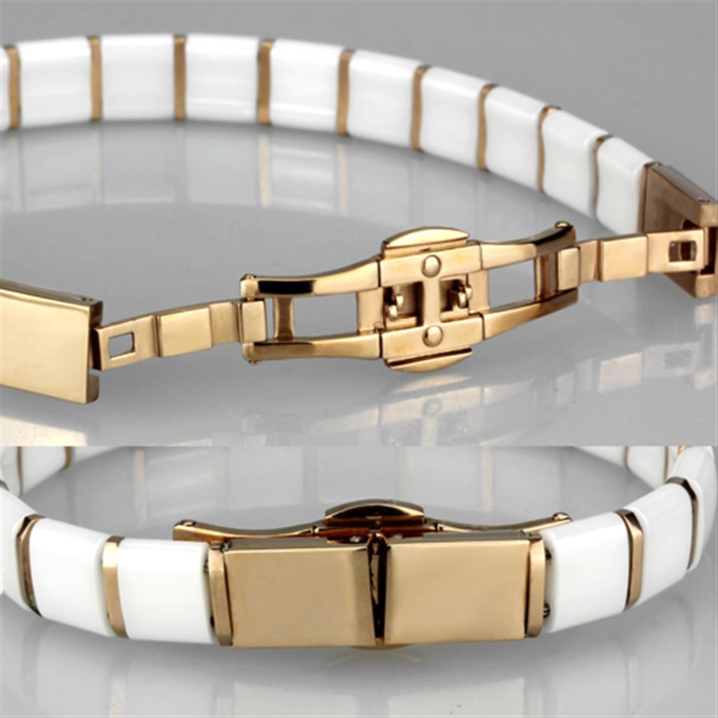 MA3W987 - IP Rose Gold(Ion Plating) Stainless Steel Bracelet with Ceramic  in White