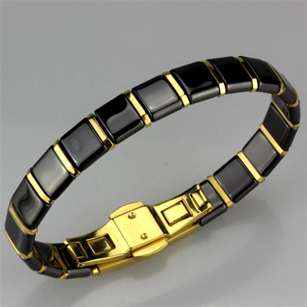MA3W988 - IP Gold(Ion Plating) Stainless Steel Bracelet with Ceramic  in Jet