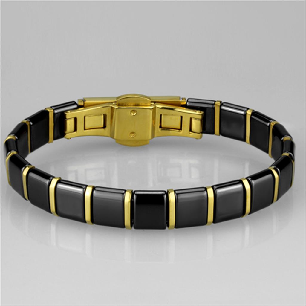 MA3W988 - IP Gold(Ion Plating) Stainless Steel Bracelet with Ceramic  in Jet