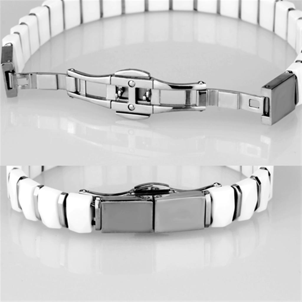 MA3W991 - High polished (no plating) Stainless Steel Bracelet with Ceramic  in White