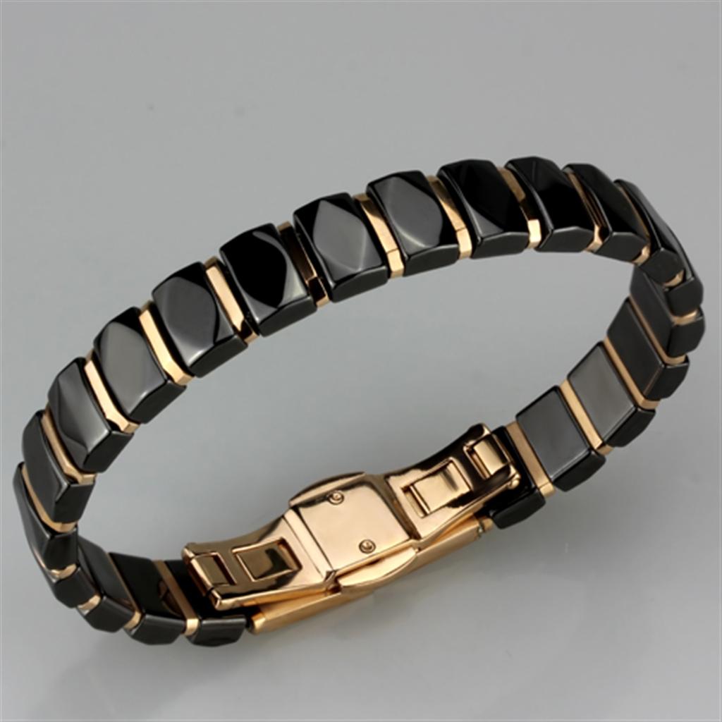 MA3W992 - IP Rose Gold(Ion Plating) Stainless Steel Bracelet with Ceramic  in Jet