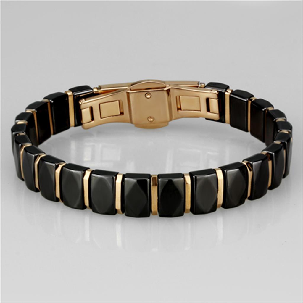 MA3W992 - IP Rose Gold(Ion Plating) Stainless Steel Bracelet with Ceramic  in Jet