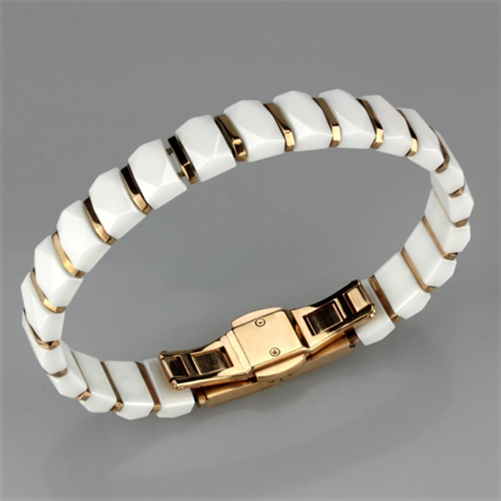 MA3W993 - IP Rose Gold(Ion Plating) Stainless Steel Bracelet with Ceramic  in White